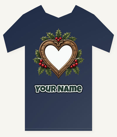 Wooden Heart Frame With Holly Personalised Kids Tee and Baby Bodysuit