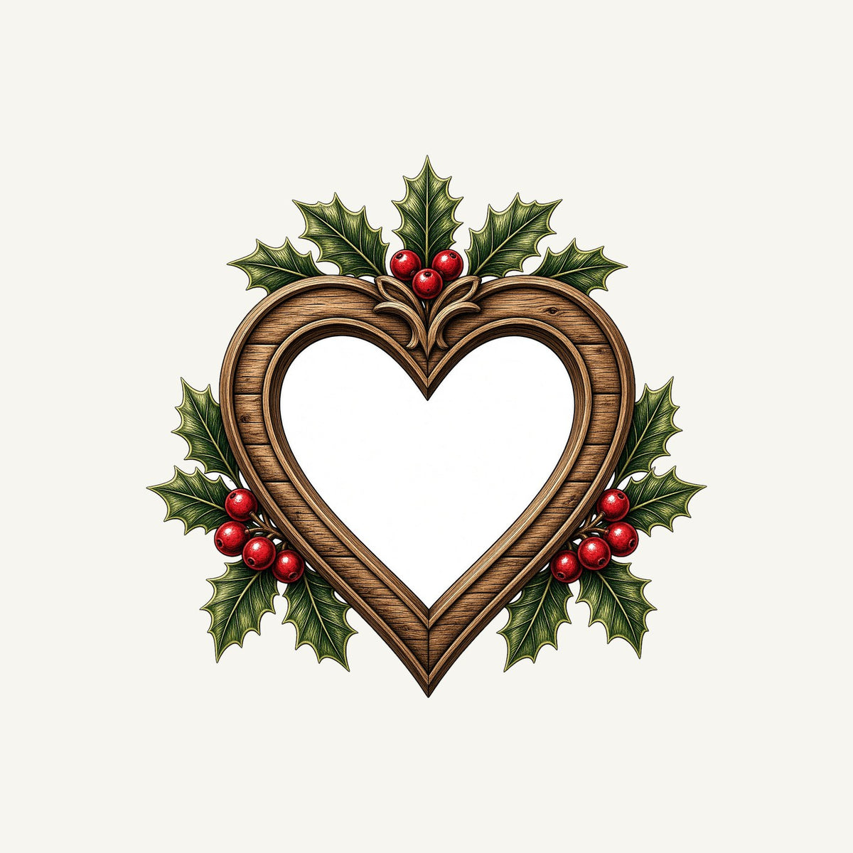 Wooden Heart Frame With Holly Personalised Kids Tee and Baby Bodysuit