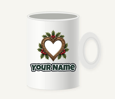 Wooden Heart Frame With Holly Personalised Christmas Mug