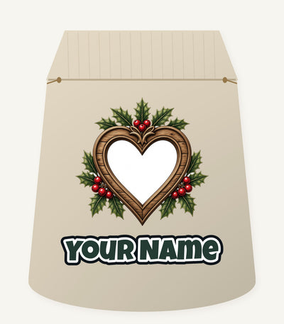 Wooden Heart Frame With Holly Personalised Santa Sack