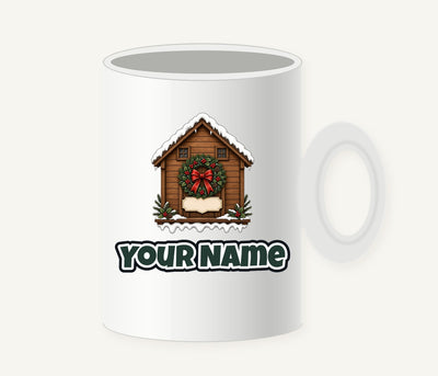 Wooden House With Name Plaque Personalised Christmas Mug
