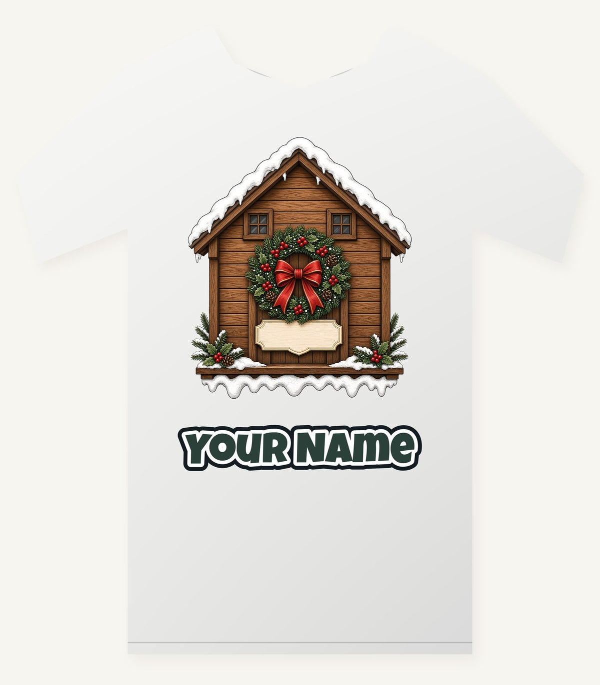 Wooden House With Name Plaque Personalised Christmas T-Shirt and Hoodie