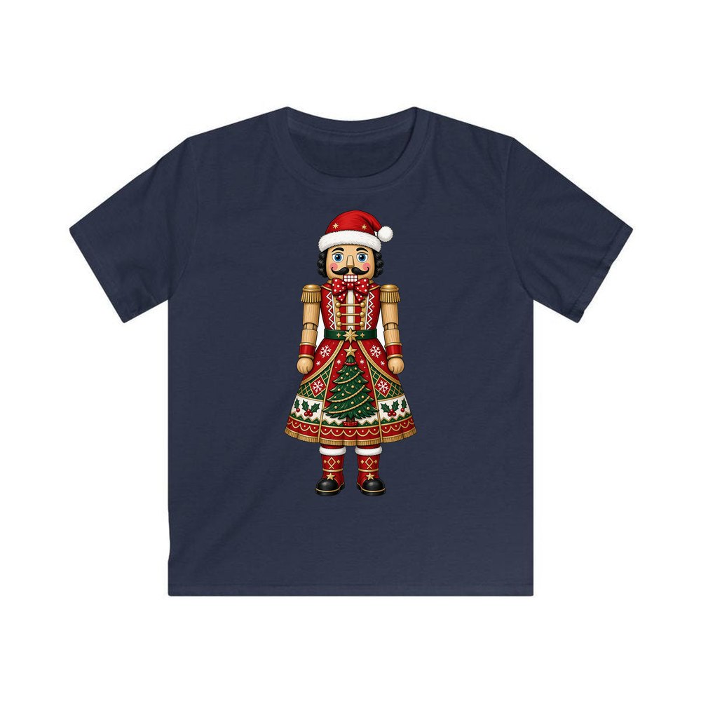 Wooden Nutcracker In Santa Hat personalised kids Christmas tee in navy