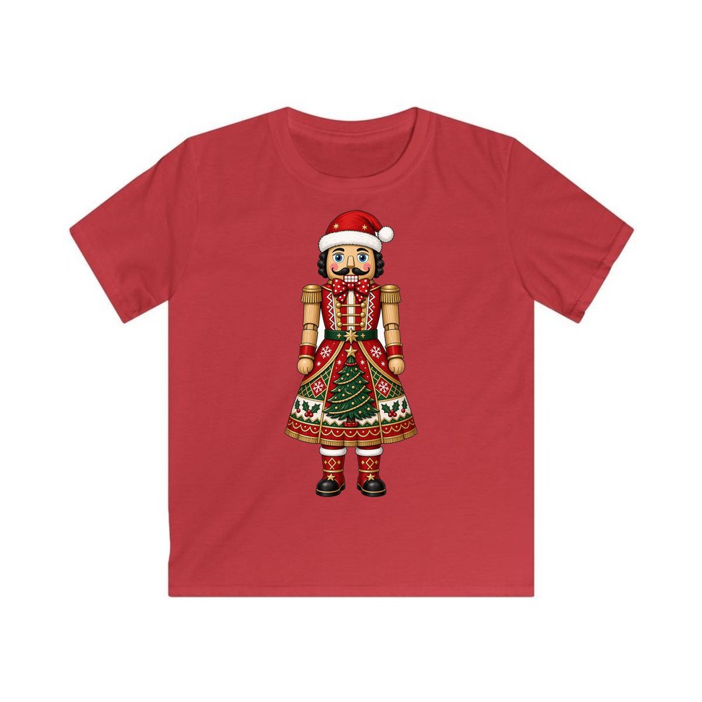 Wooden Nutcracker In Santa Hat personalised kids Christmas tee in red