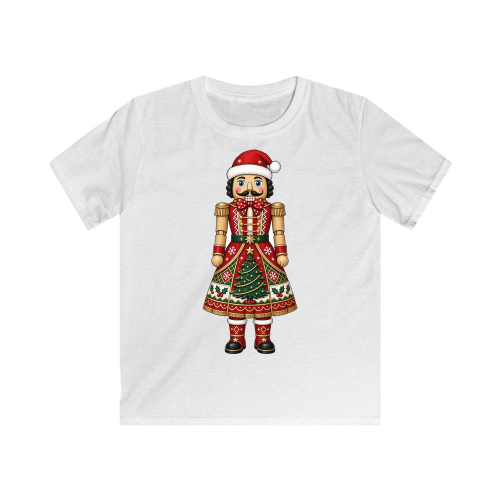 Wooden Nutcracker In Santa Hat personalised kids Christmas tee in white