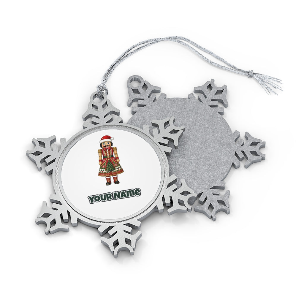 Wooden Nutcracker In Santa Hat Personalised Pewter Christmas Ornament