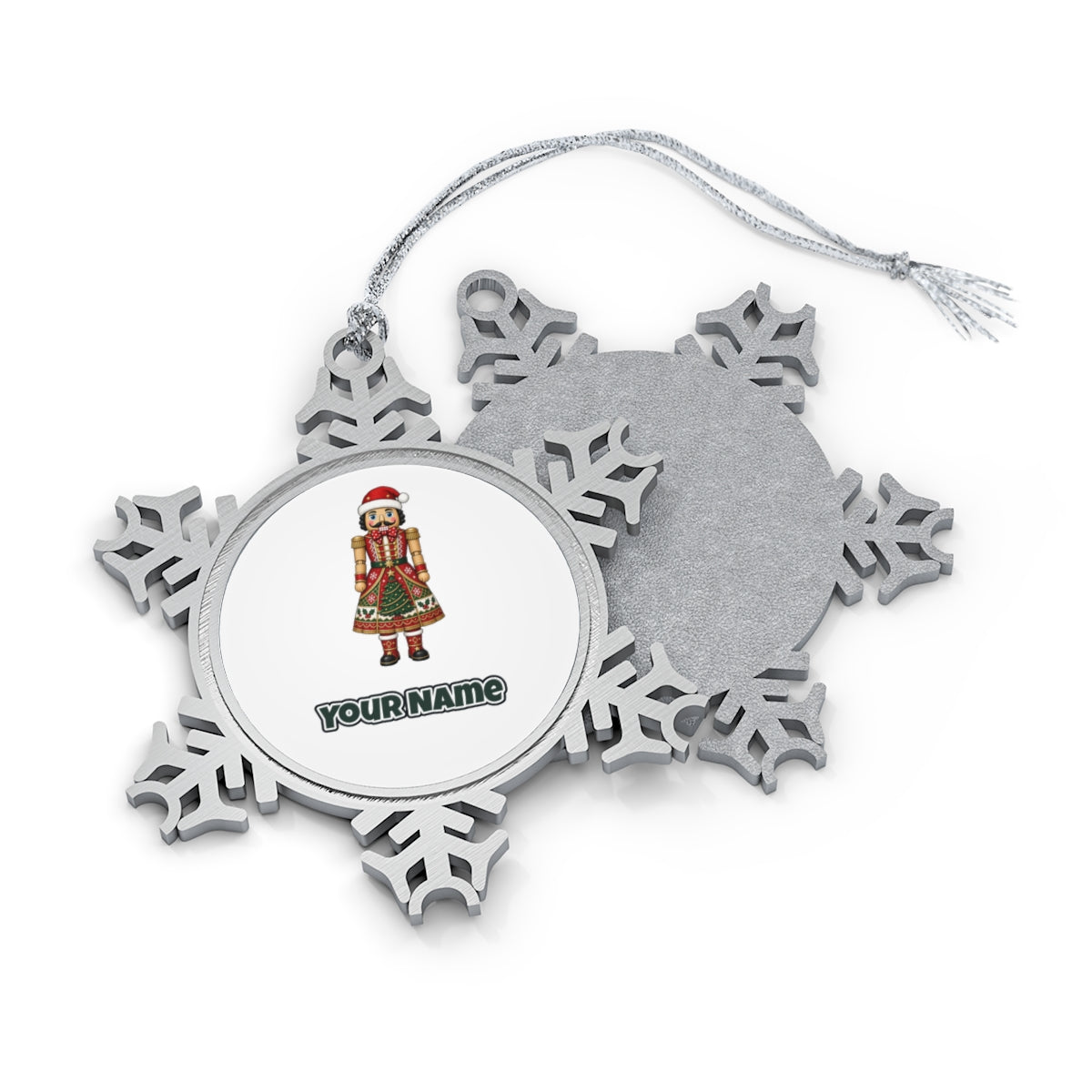 Wooden Nutcracker In Santa Hat Personalised Pewter Christmas Ornament