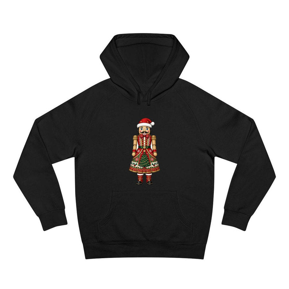 Wooden Nutcracker In Santa Hat personalised Christmas hoodie in black
