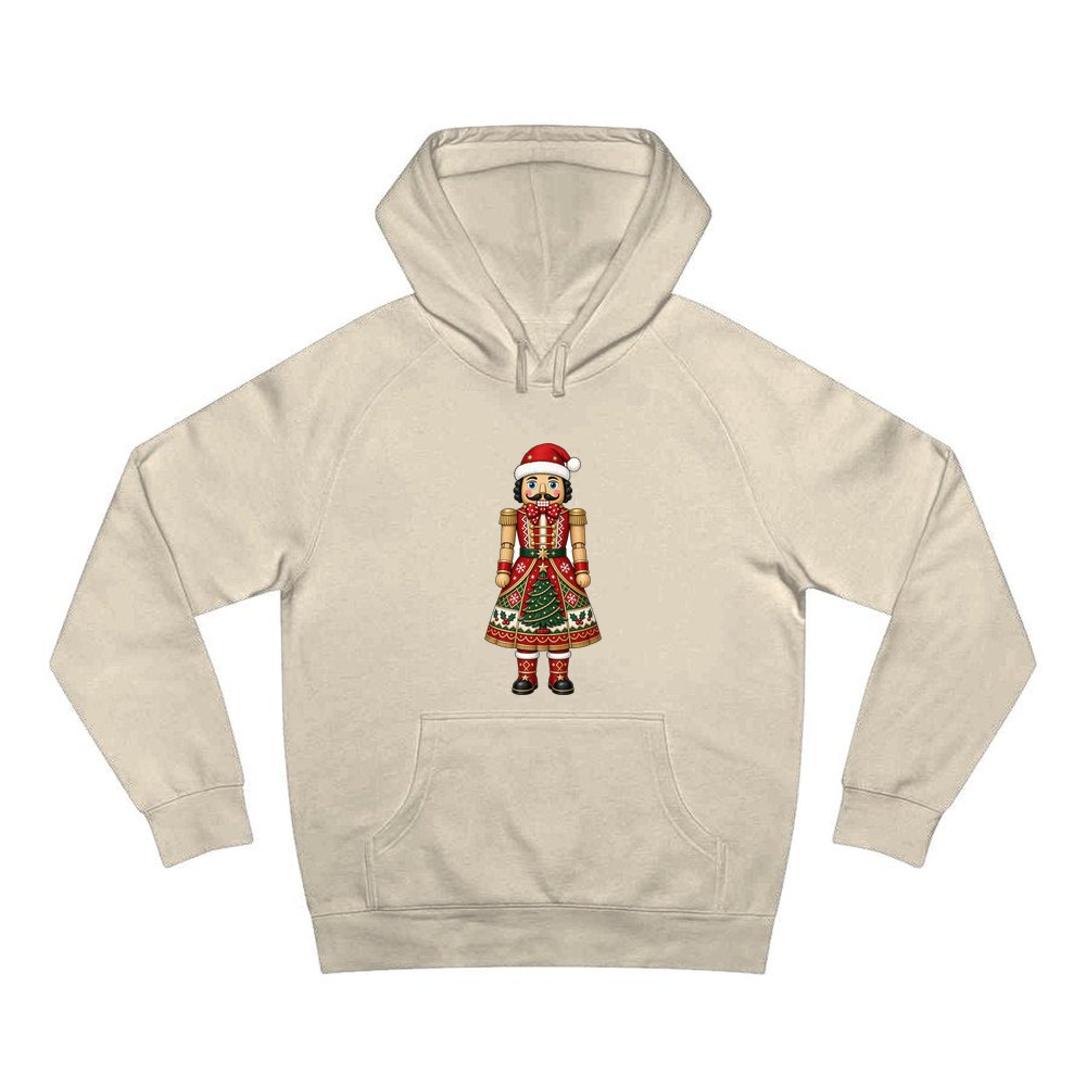 Wooden Nutcracker In Santa Hat personalised Christmas hoodie in sand