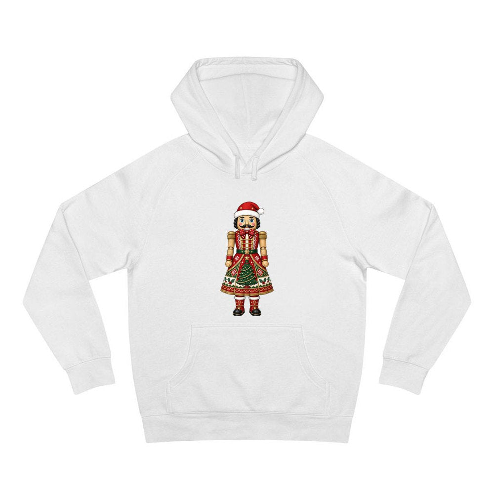 Wooden Nutcracker In Santa Hat personalised Christmas hoodie in white
