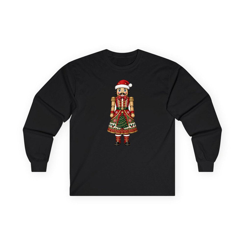 Wooden Nutcracker In Santa Hat personalised long sleeve Christmas T-shirt in black