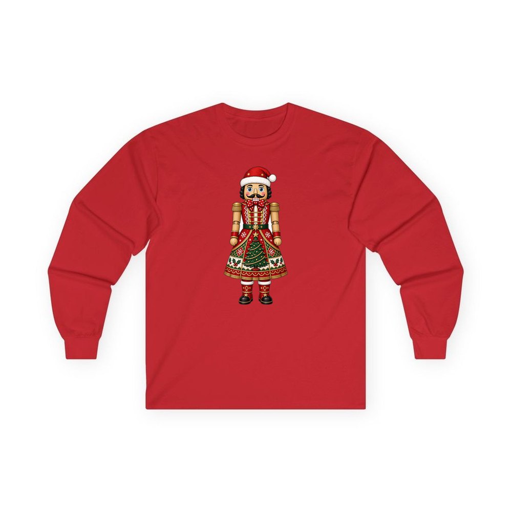 Wooden Nutcracker In Santa Hat personalised long sleeve Christmas T-shirt in red
