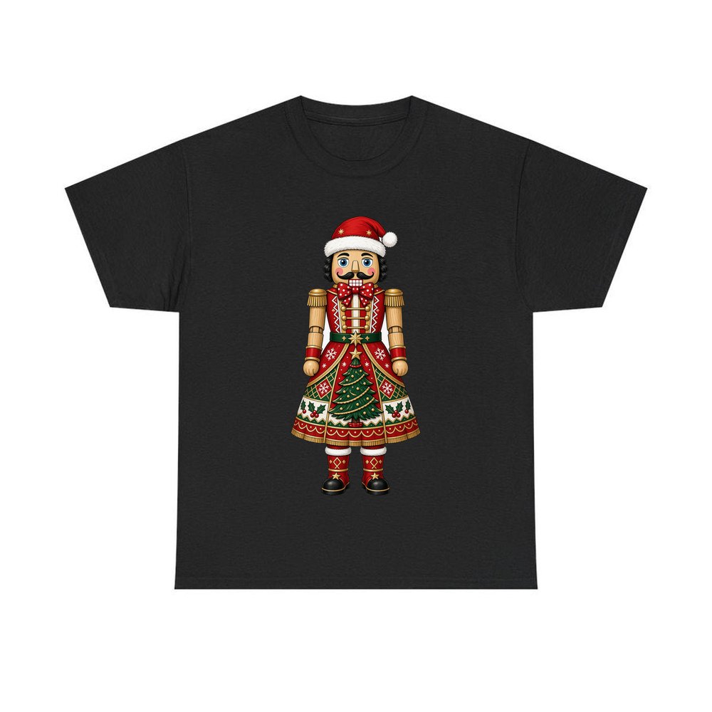 Wooden Nutcracker In Santa Hat personalised Christmas T-shirt in black