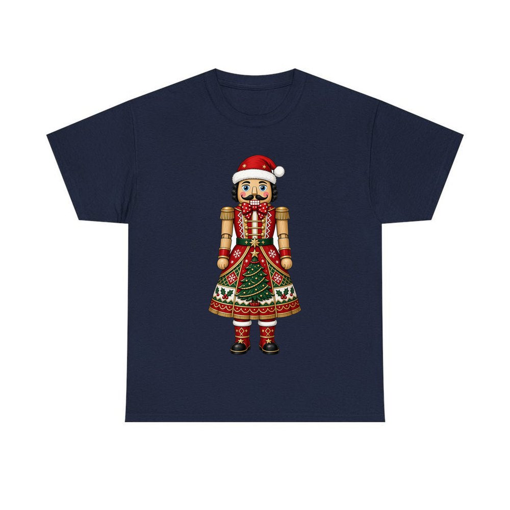 Wooden Nutcracker In Santa Hat personalised Christmas T-shirt in navy