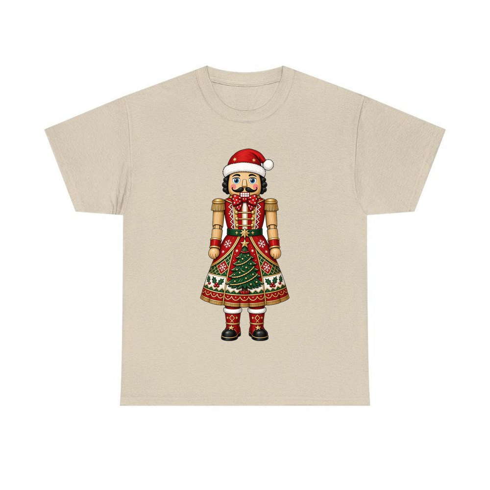 Wooden Nutcracker In Santa Hat personalised Christmas T-shirt in sand