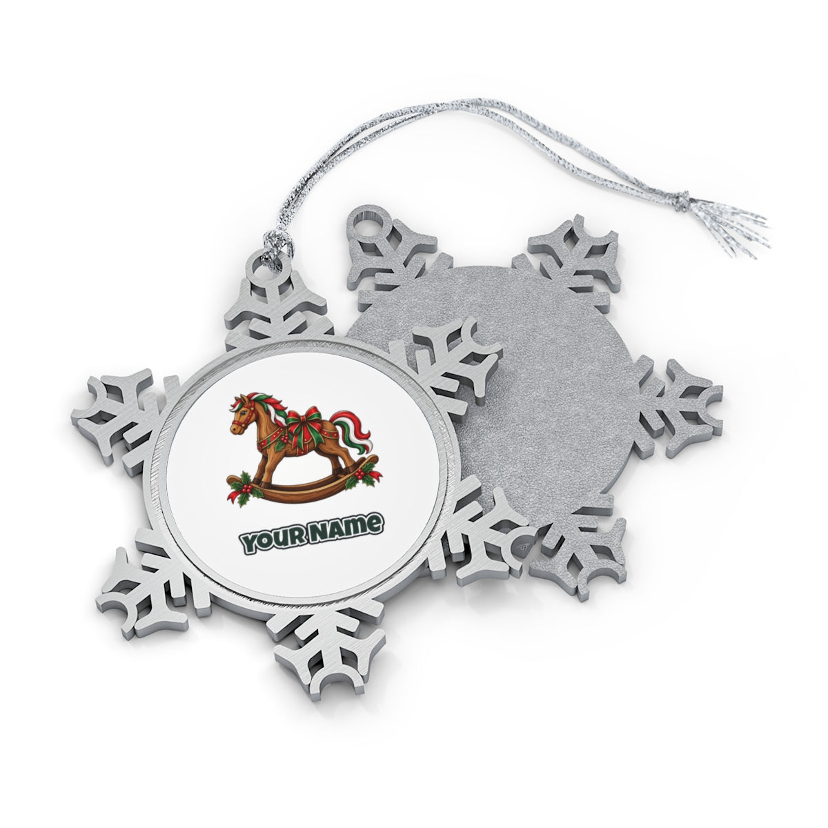 Wooden Rocking Horse Personalised Pewter Christmas Ornament