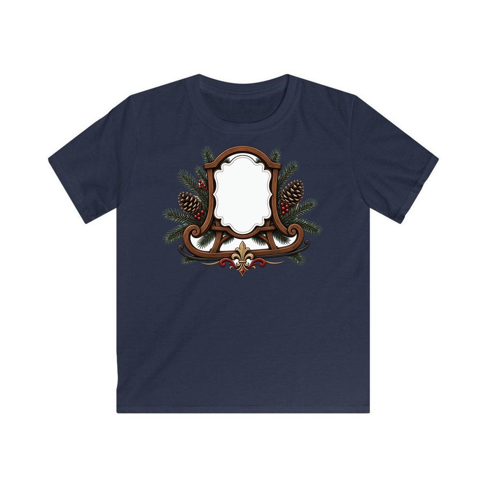 Wooden Sled Name Ornament personalised kids Christmas tee in navy