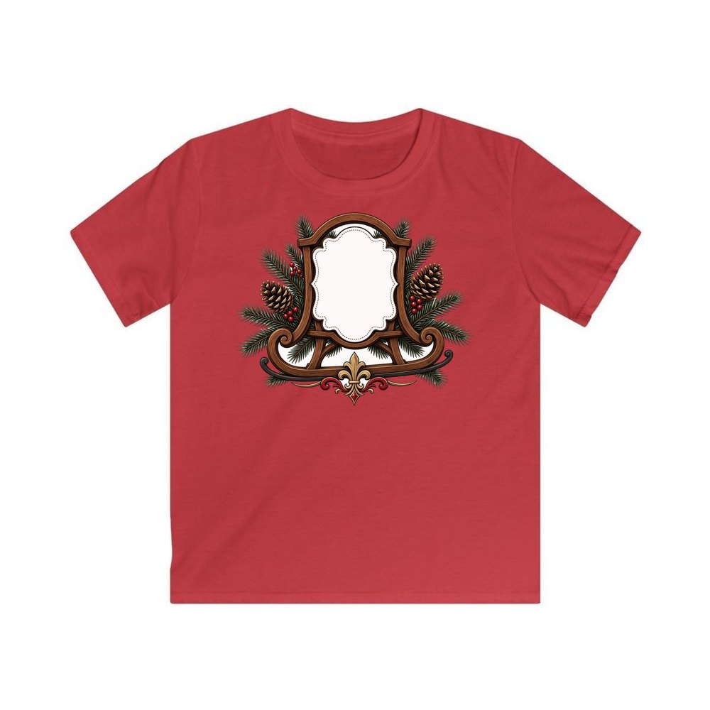 Wooden Sled Name Ornament personalised kids Christmas tee in red