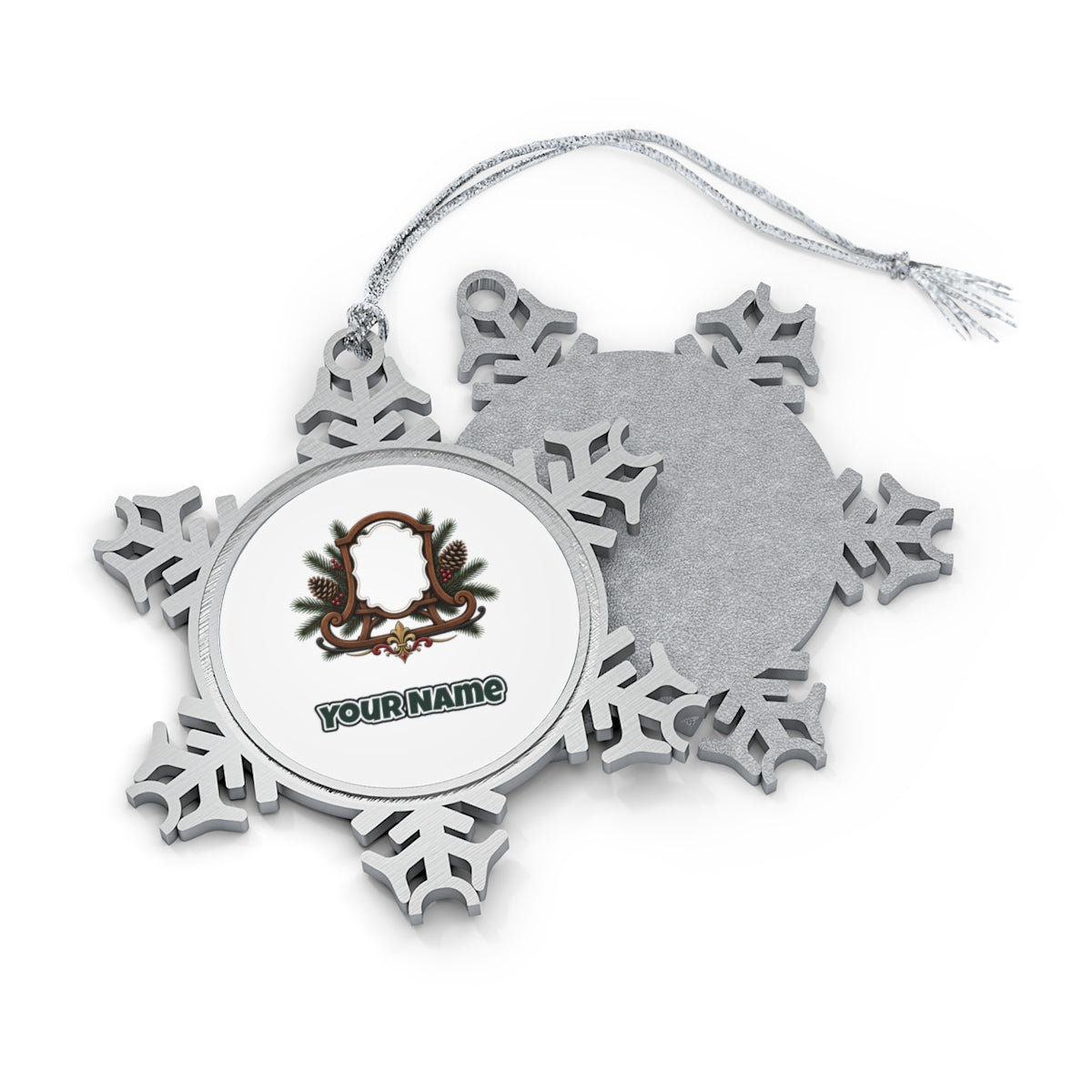Wooden Sled Name Ornament Personalised Pewter Christmas Ornament