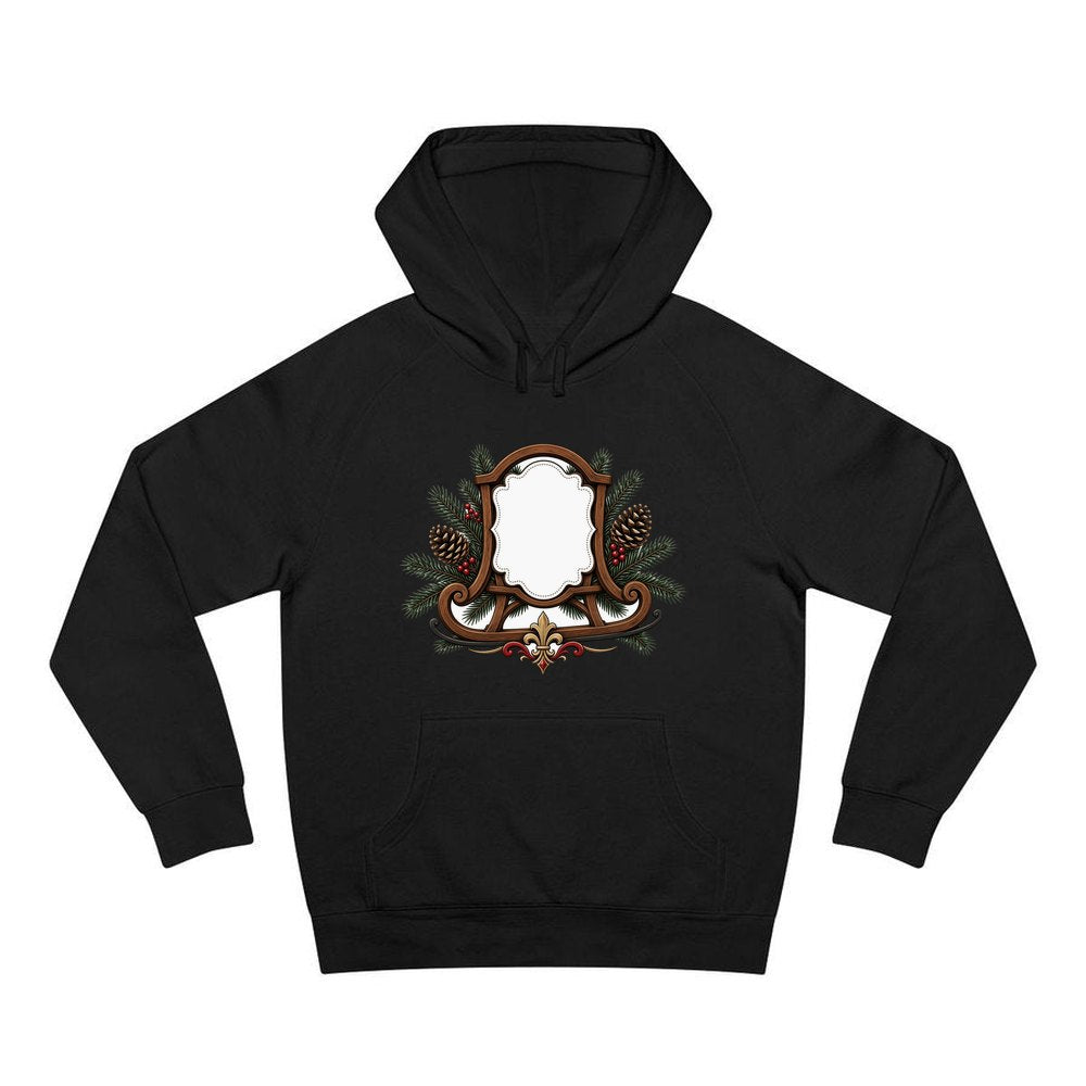 Wooden Sled Name Ornament personalised Christmas hoodie in black