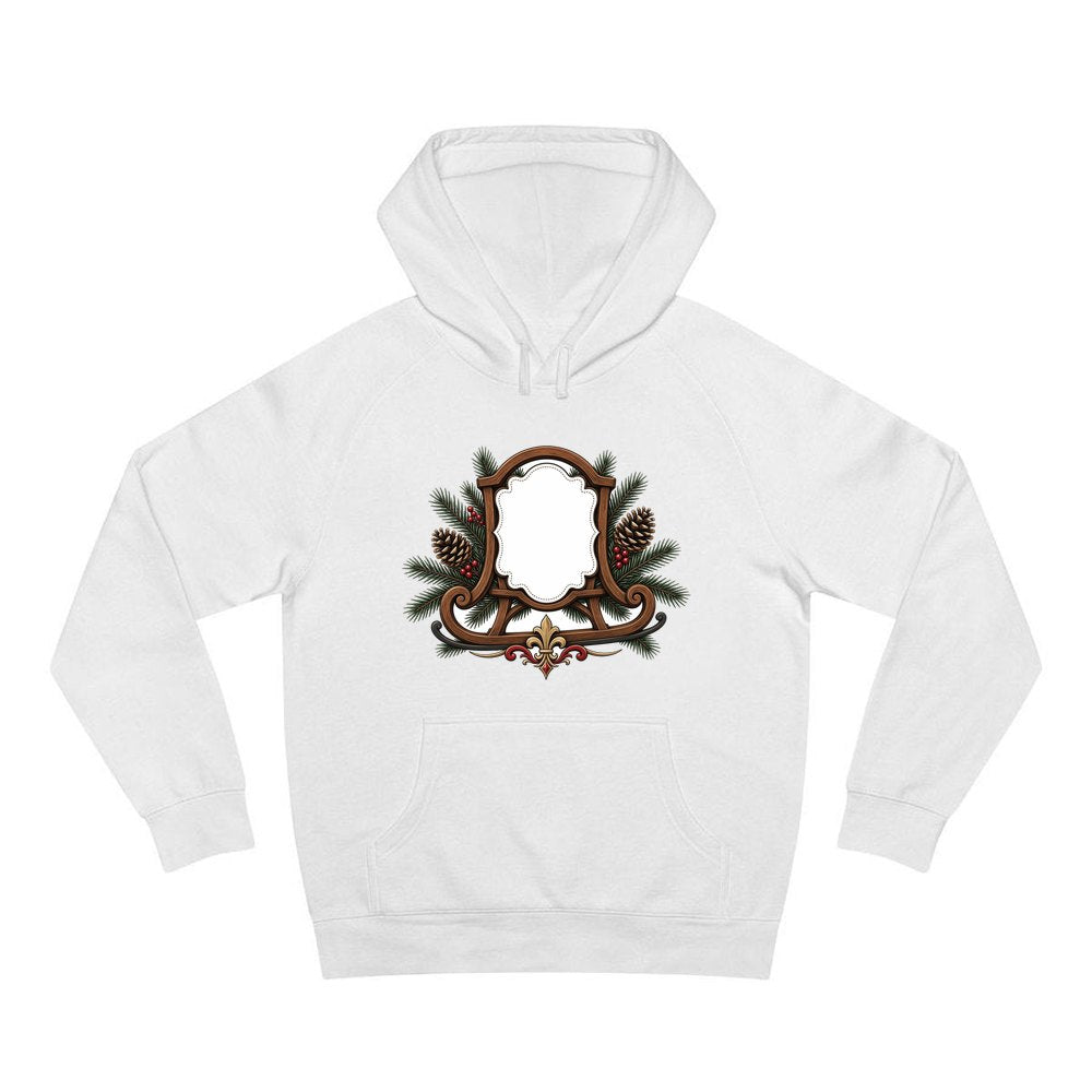 Wooden Sled Name Ornament personalised Christmas hoodie in white