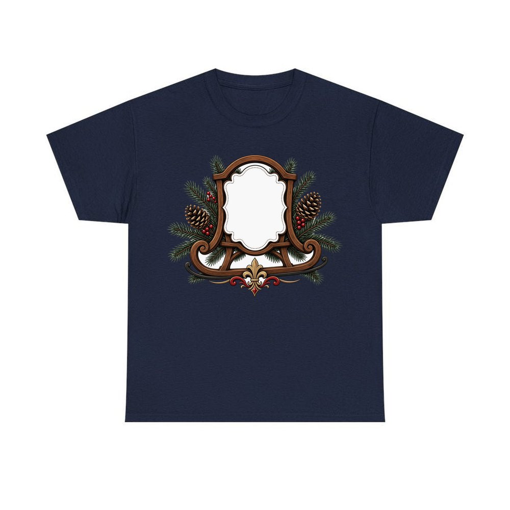 Wooden Sled Name Ornament personalised Christmas T-shirt in navy