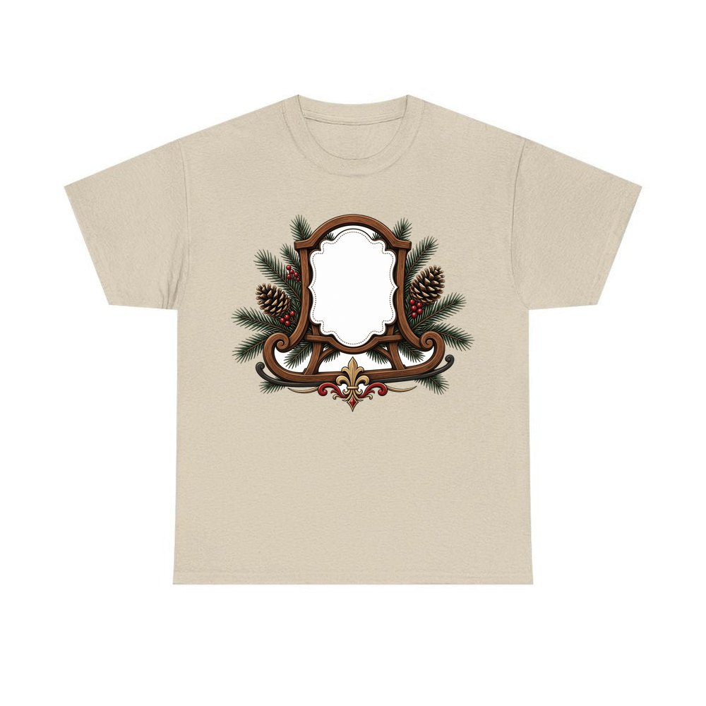 Wooden Sled Name Ornament personalised Christmas T-shirt in sand