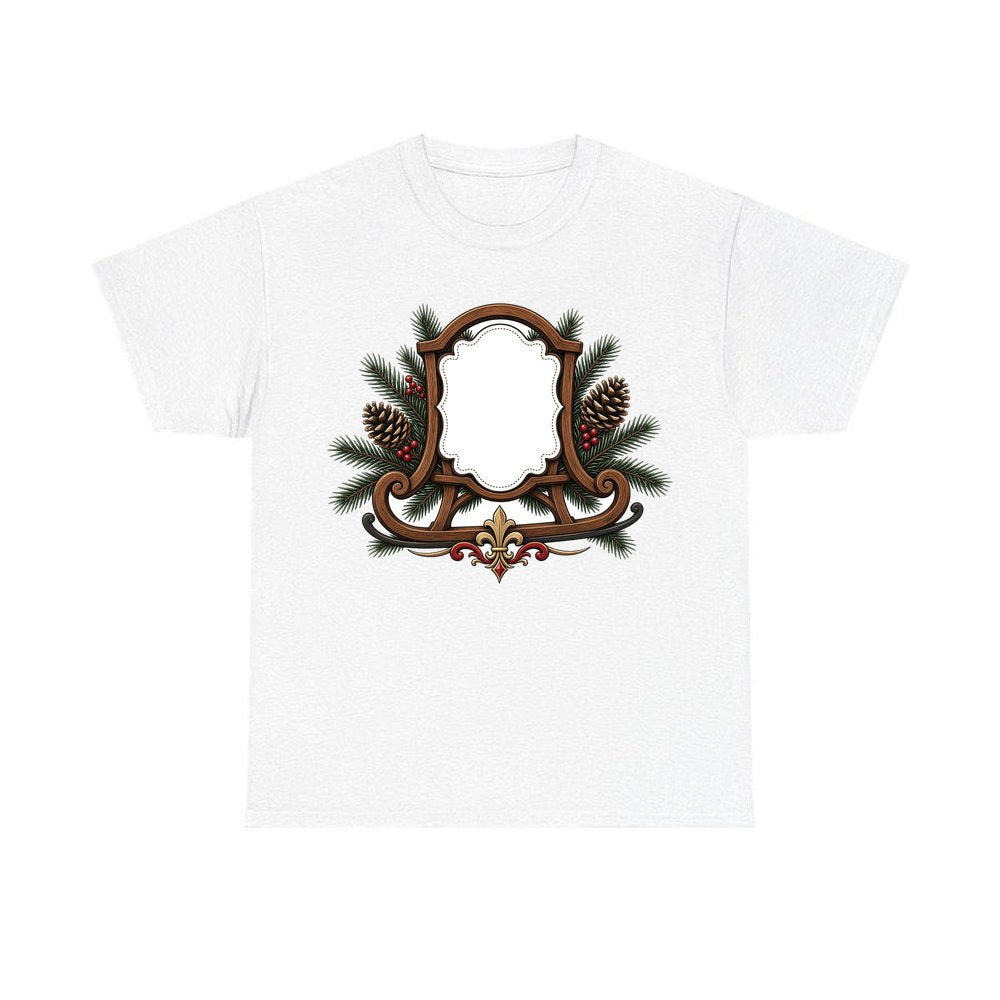 Wooden Sled Name Ornament personalised Christmas T-shirt in white