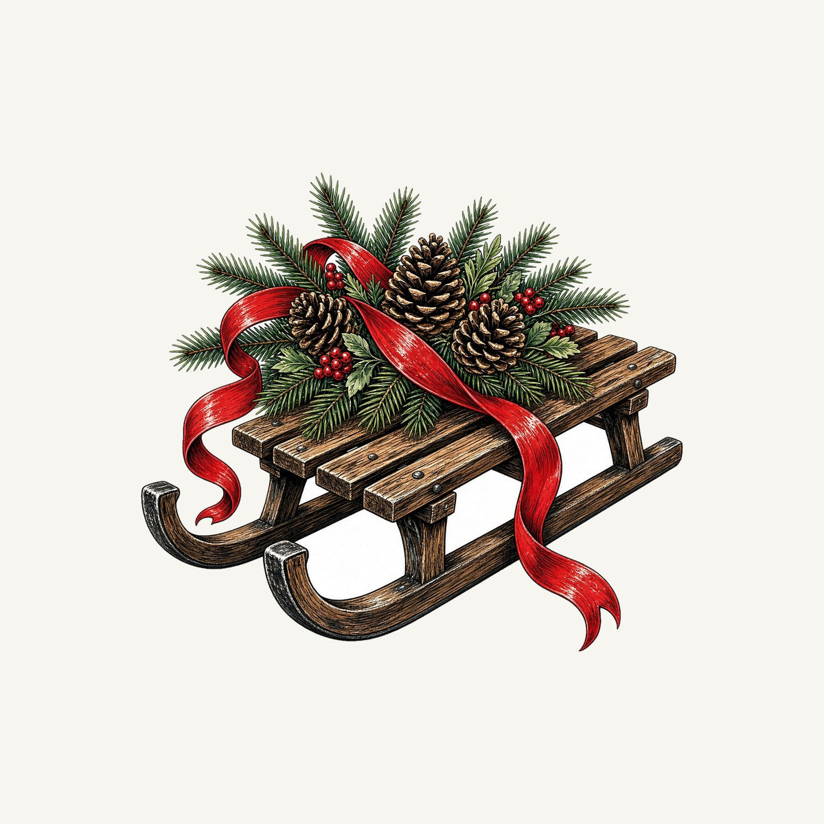 Wooden Sled with Pinecones Personalised Kids Tee and Baby Bodysuit