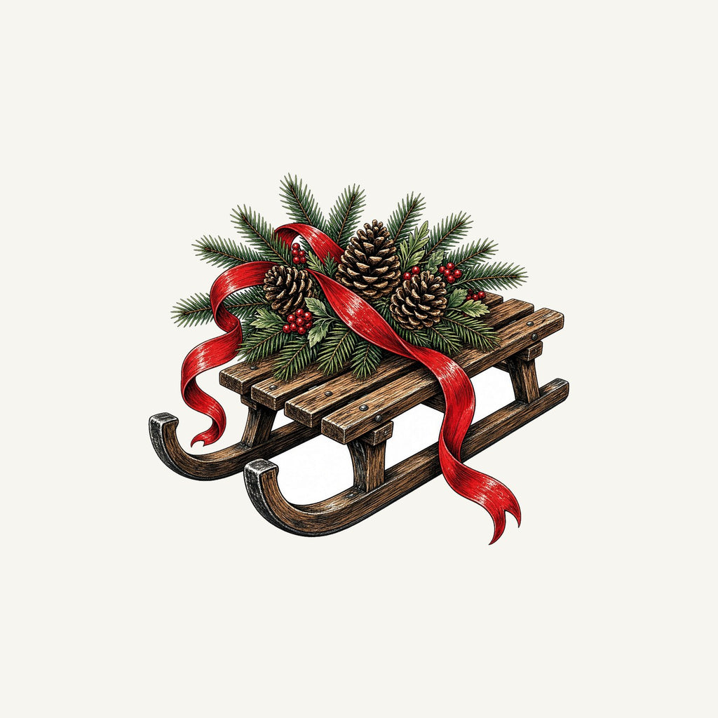 Wooden Sled with Pinecones Personalised Christmas Mug