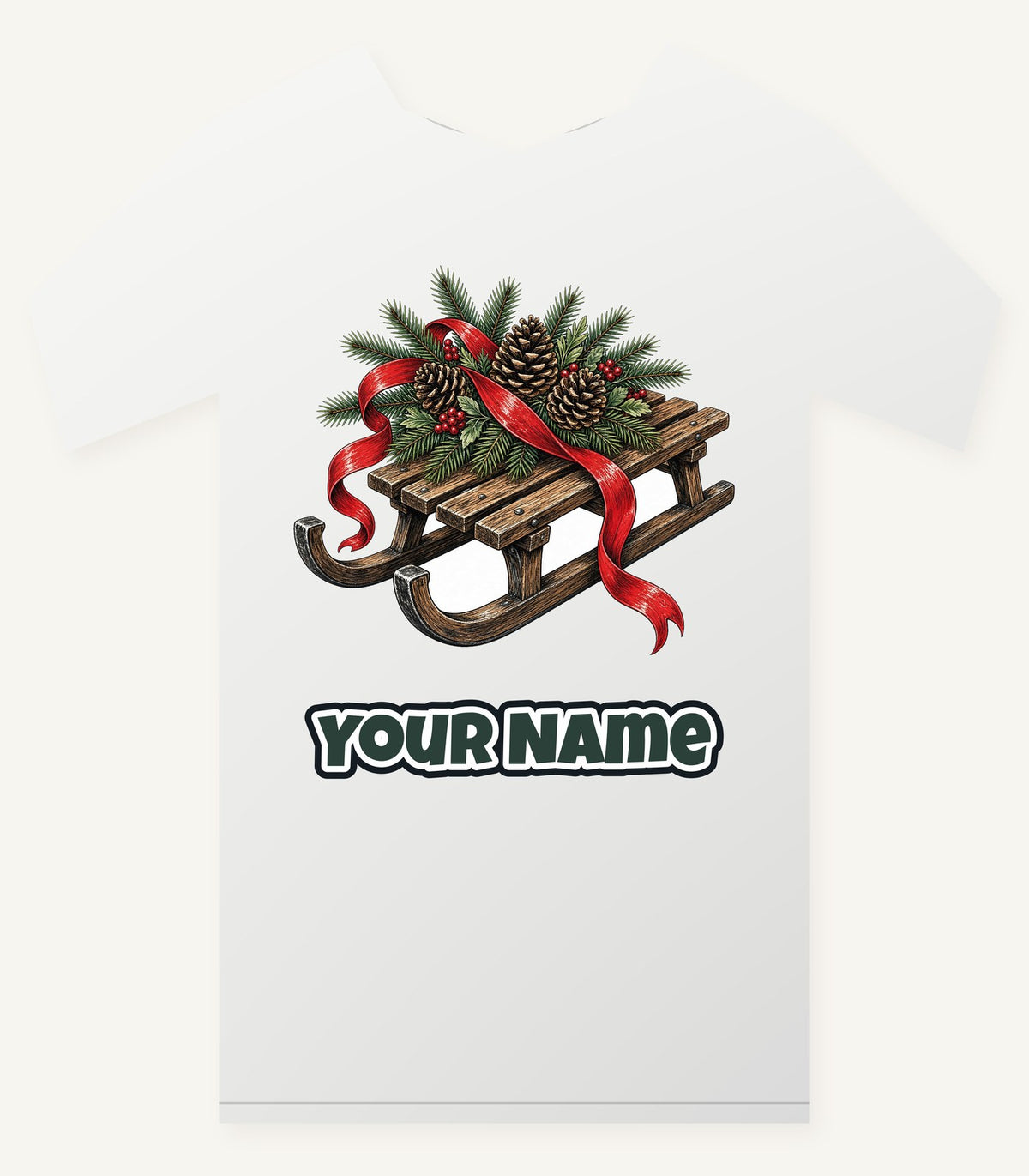 Wooden Sled with Pinecones Personalised Christmas T-Shirt and Hoodie
