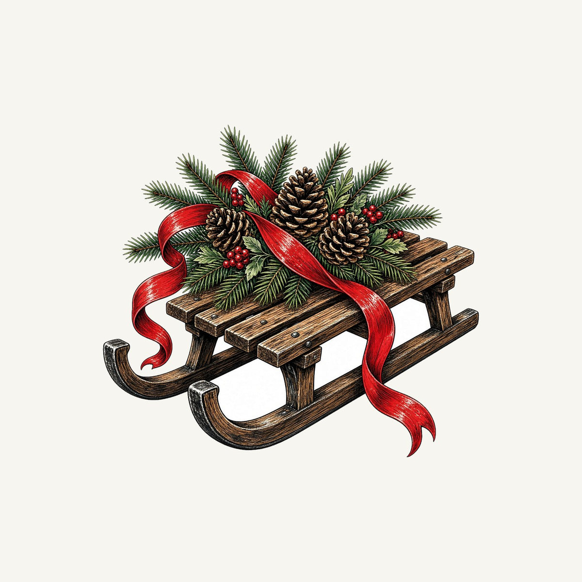 Wooden Sled with Pinecones Personalised Christmas T-Shirt and Hoodie