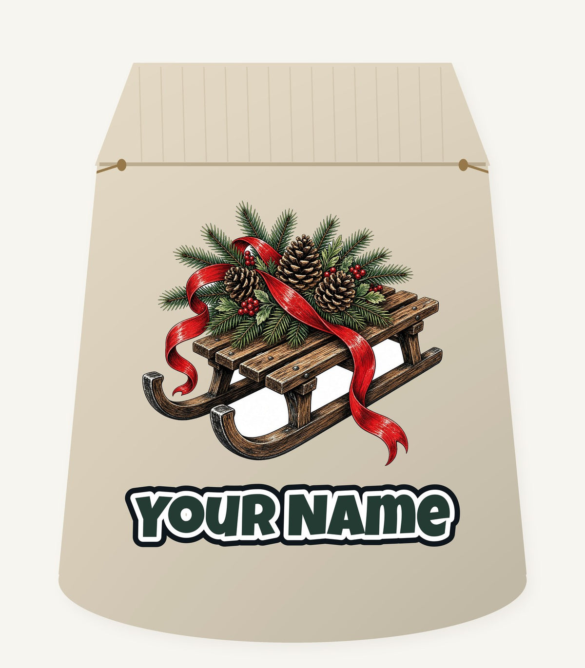 Wooden Sled with Pinecones Personalised Santa Sack