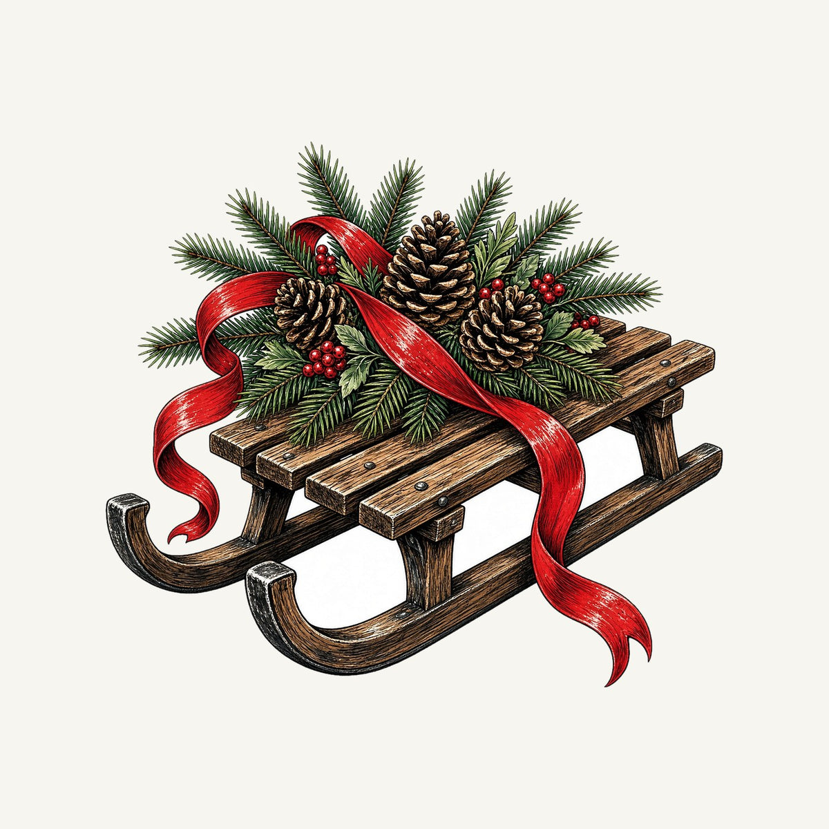 Wooden Sled with Pinecones Personalised Santa Sack