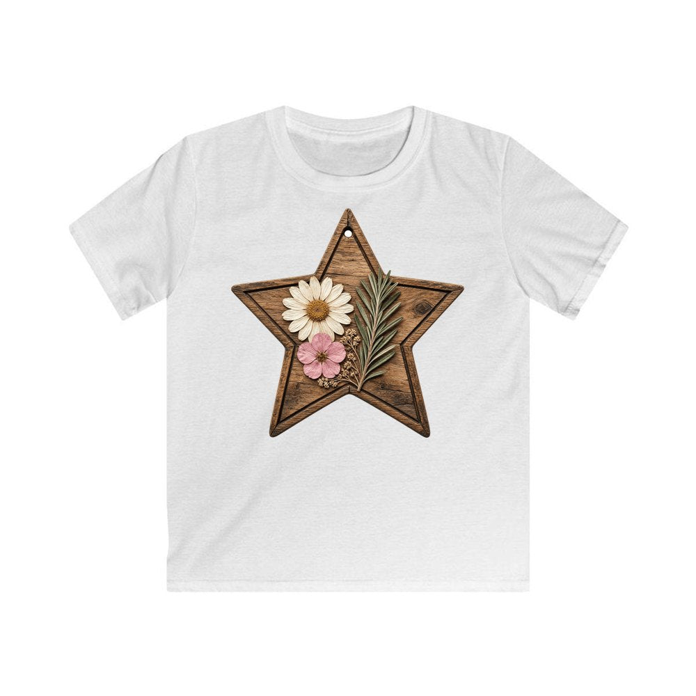 Wooden Star Pressed Flowers personalised kids Christmas tee in white