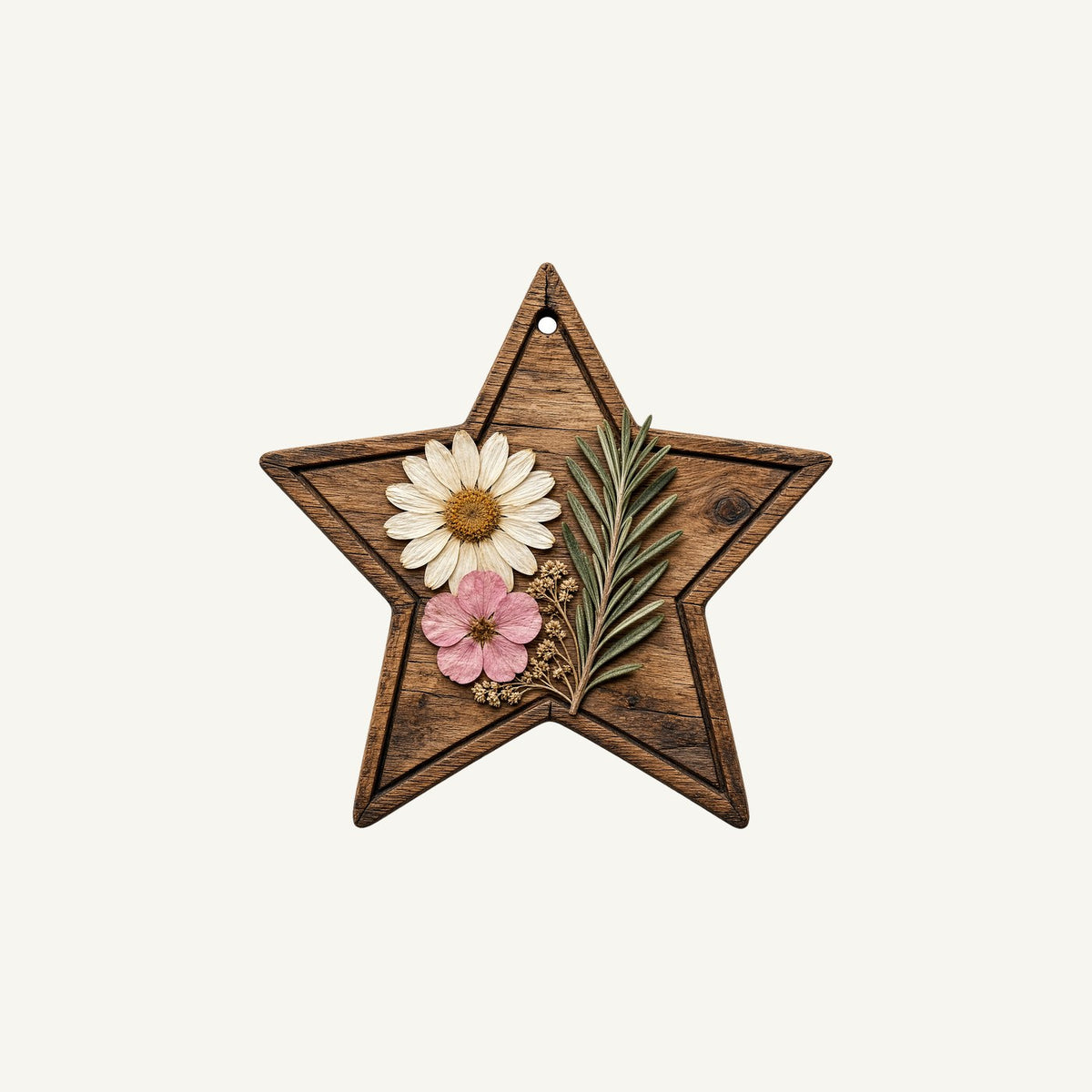 Wooden Star Pressed Flowers Personalised Christmas Mug