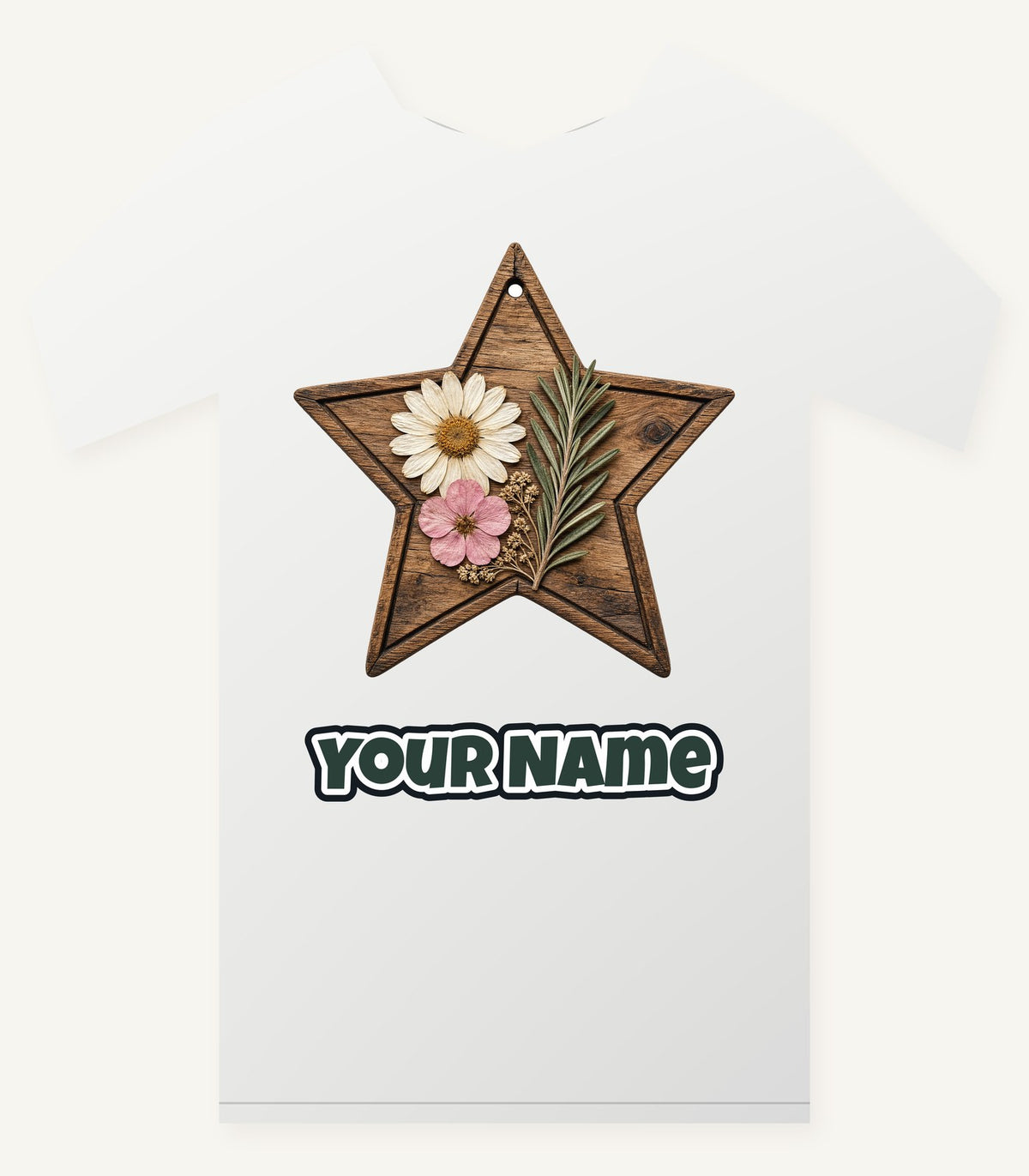 Wooden Star Pressed Flowers Personalised Christmas T-Shirt and Hoodie