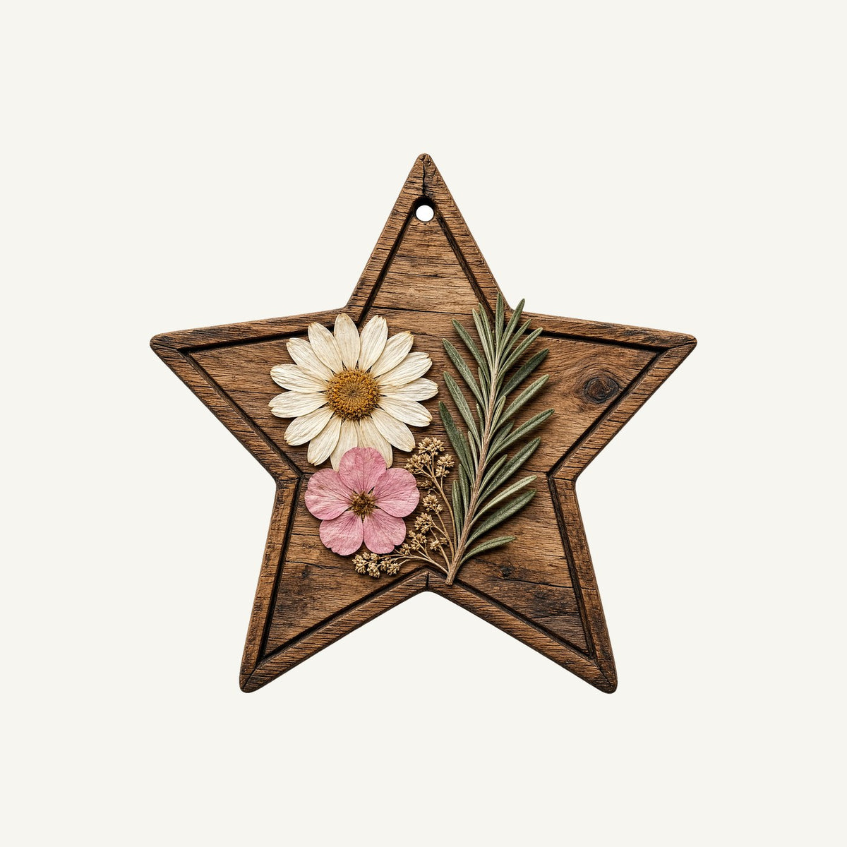 Wooden Star Pressed Flowers Personalised Christmas T-Shirt and Hoodie