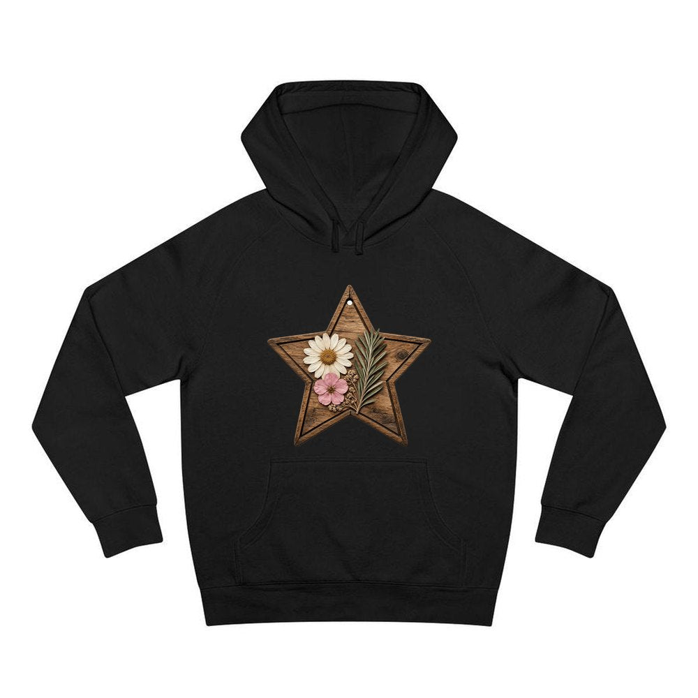 Wooden Star Pressed Flowers personalised Christmas hoodie in black