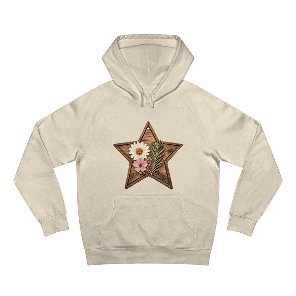 Wooden Star Pressed Flowers personalised Christmas hoodie in sand