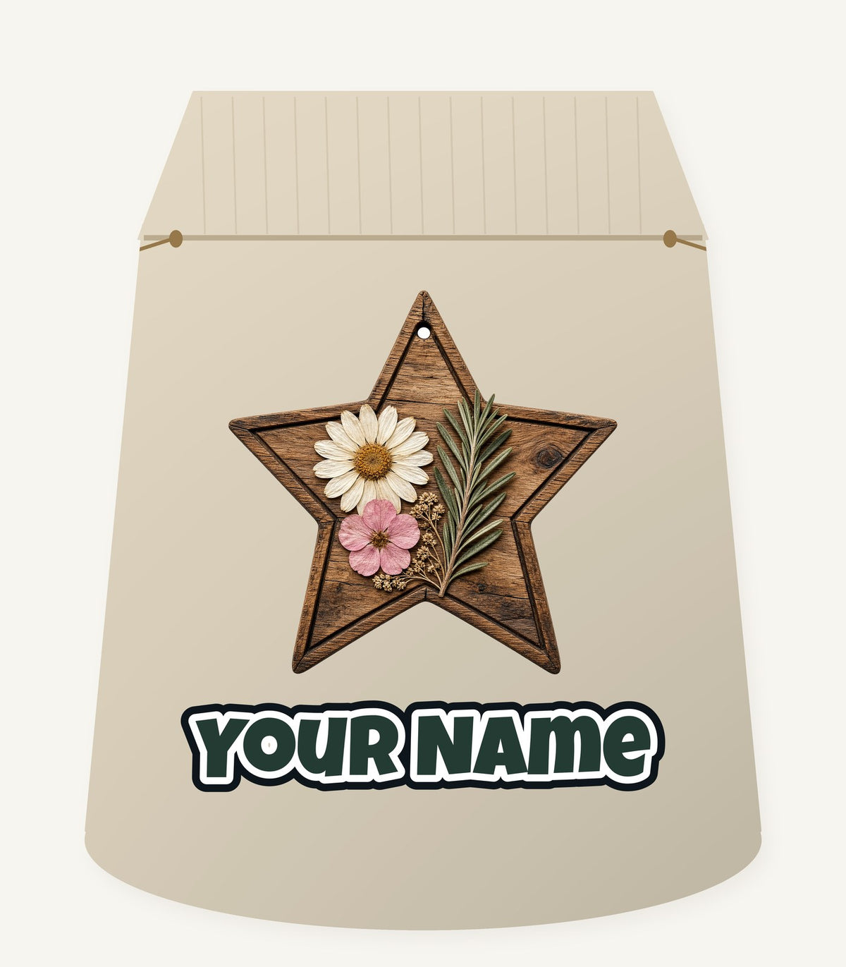 Wooden Star Pressed Flowers Personalised Santa Sack