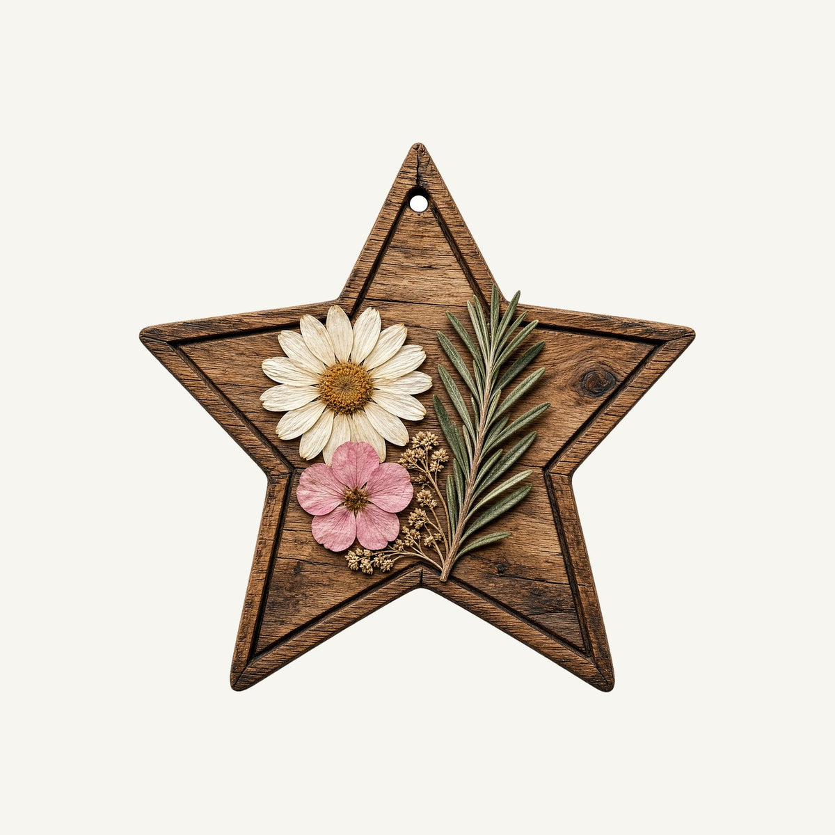 Wooden Star Pressed Flowers Personalised Santa Sack