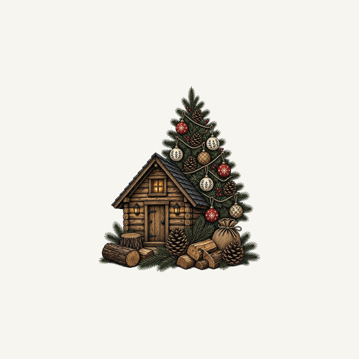 Woodland Cabin And Tree Personalised Christmas Mug