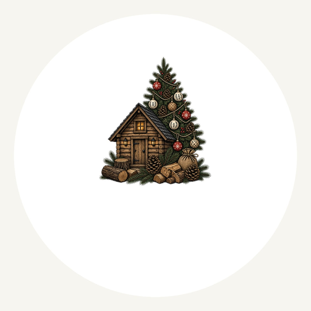 Woodland Cabin And Tree Personalised Pewter Christmas Ornament