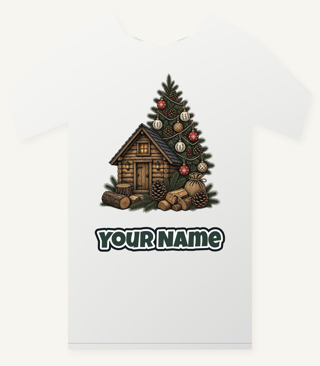 Woodland Cabin And Tree Personalised Christmas T-Shirt and Hoodie