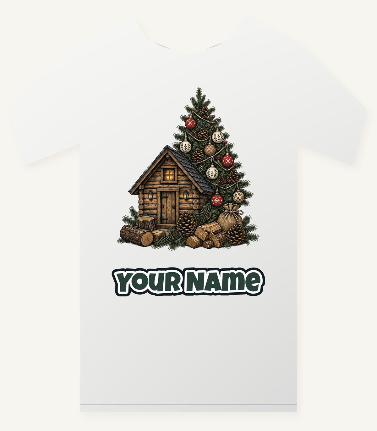 Woodland Cabin And Tree Personalised Christmas T-Shirt and Hoodie