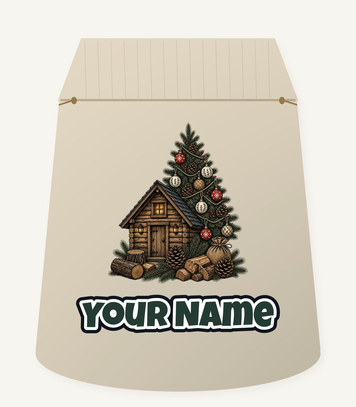 Woodland Cabin And Tree Personalised Santa Sack