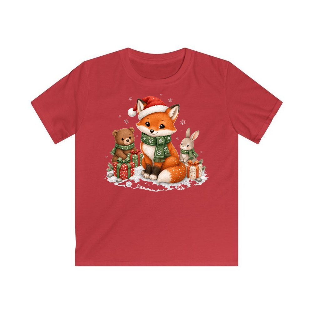 Woodland Friends Christmas Presents personalised kids Christmas tee in red