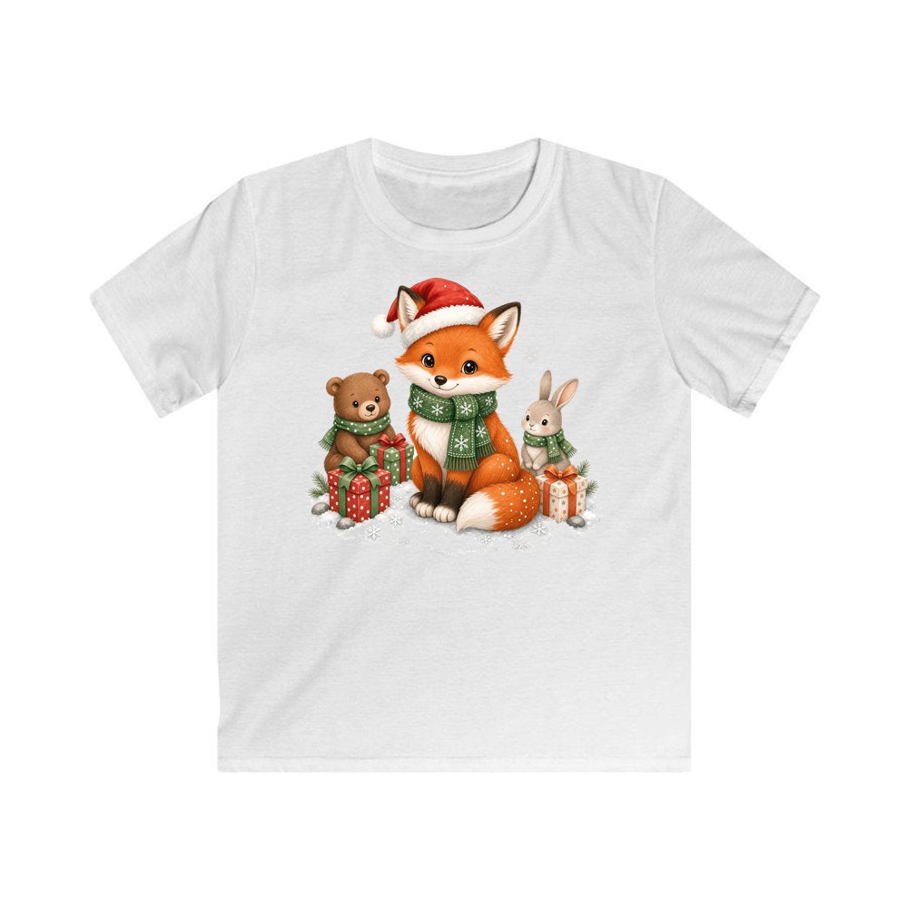 Woodland Friends Christmas Presents personalised kids Christmas tee in white
