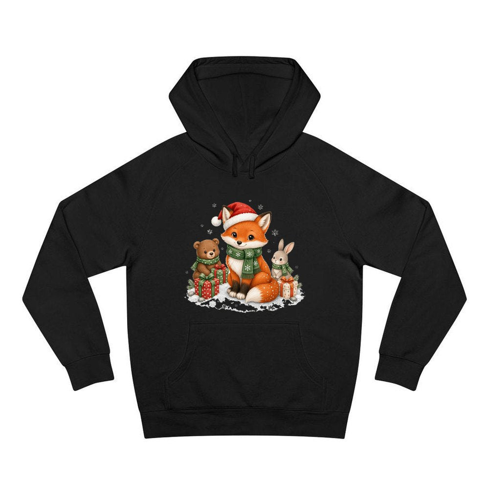 Woodland Friends Christmas Presents personalised Christmas hoodie in black